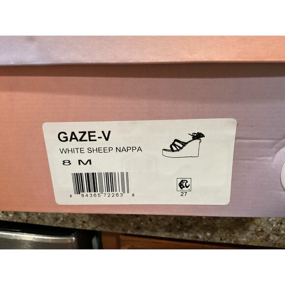 Lisa Vicky Gaze-V White Sheep Napa Wedge Sandal Rattan Size 8M Nordstrom NWT - Picture 5 of 6